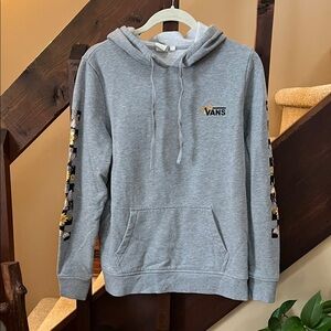 Vans M Gray Hoodie with Checkered/ Sunflower/ Butterfly Sleeve Accents.
